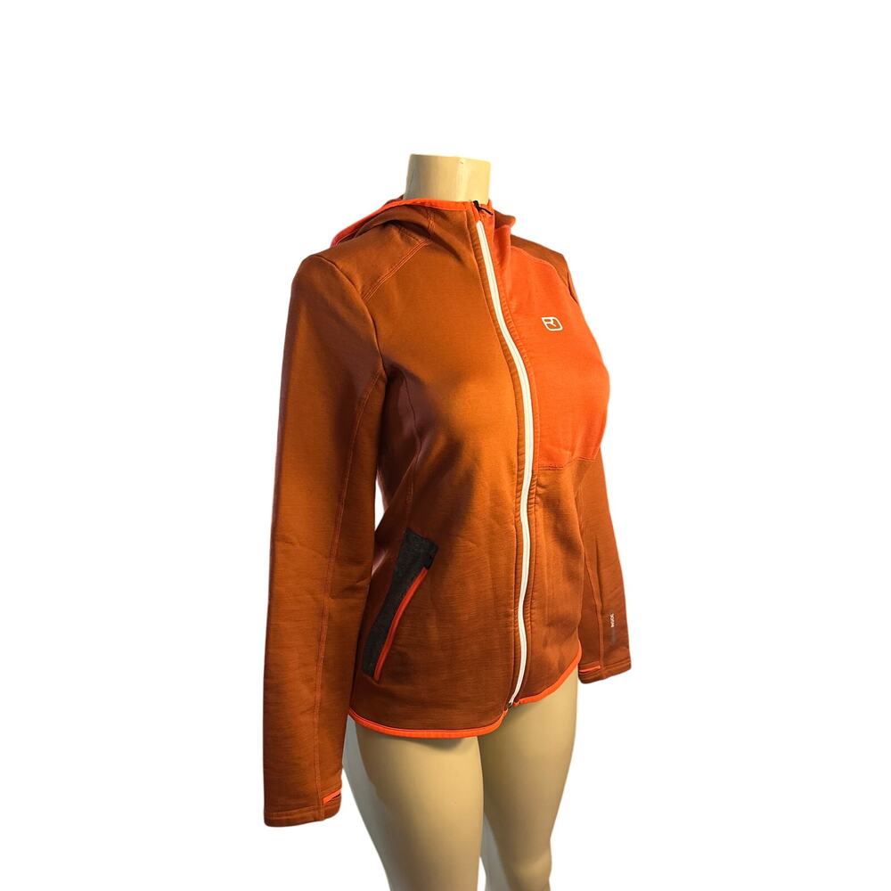 Women M Ortovox Fleece Hoody Zip Jacket Coat Wool Wine Tasting Autumn Leaves Red